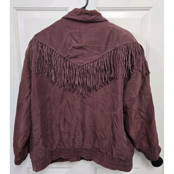 VINTAGE FUDA INTERNATIONAL SILK JACKET WITH FRINGE Petite M - Picture 2 of 4